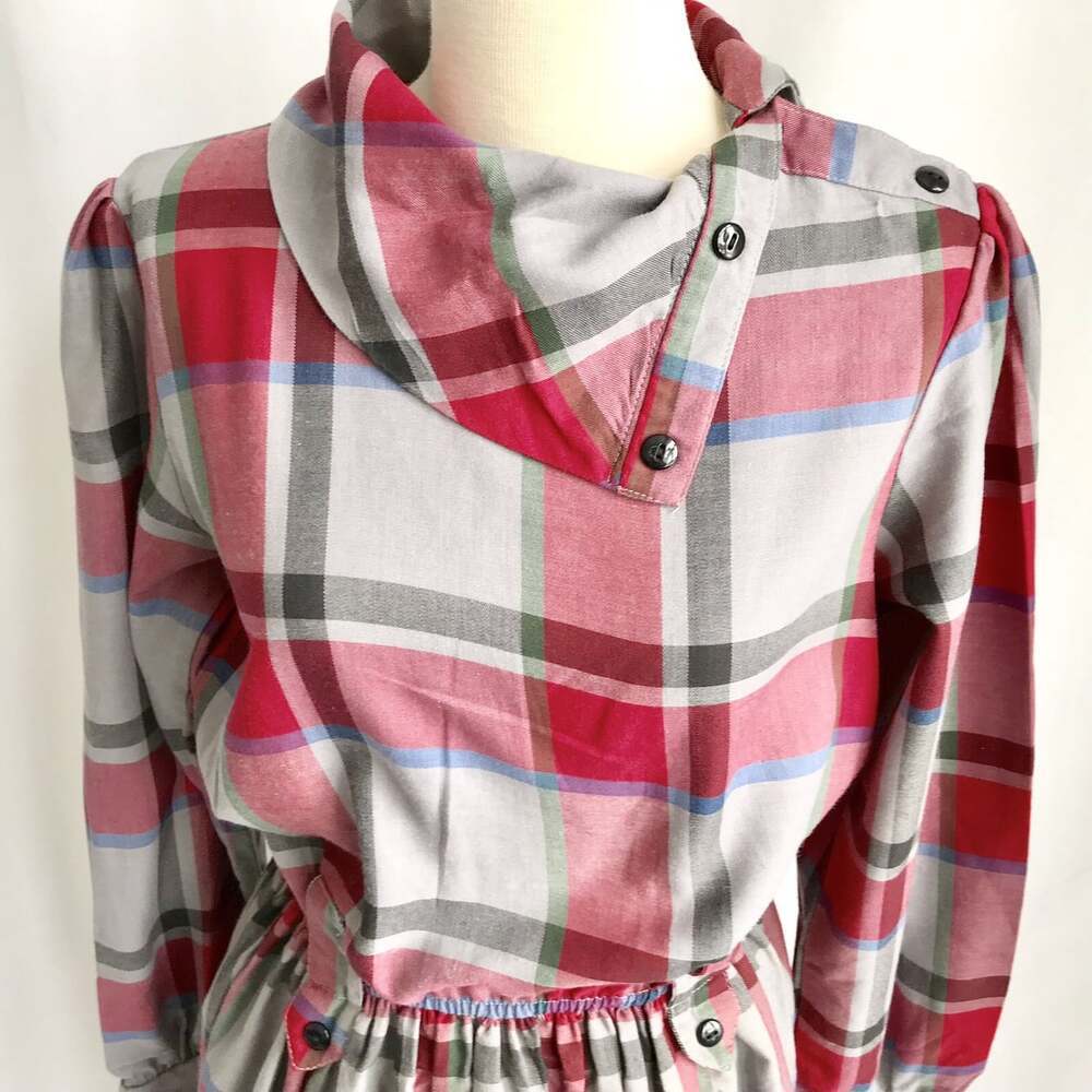Vintage Katie’s Gray Red Plaid Long Sleeve Calf Length Dress Size 10 (S/M) - Picture 2 of 8
